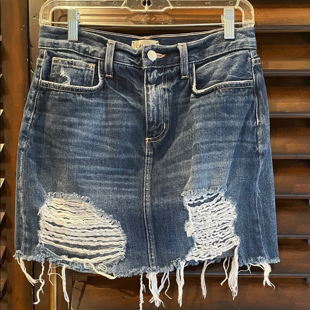L’AGENCE Size 26 Distressed Denim Skirt